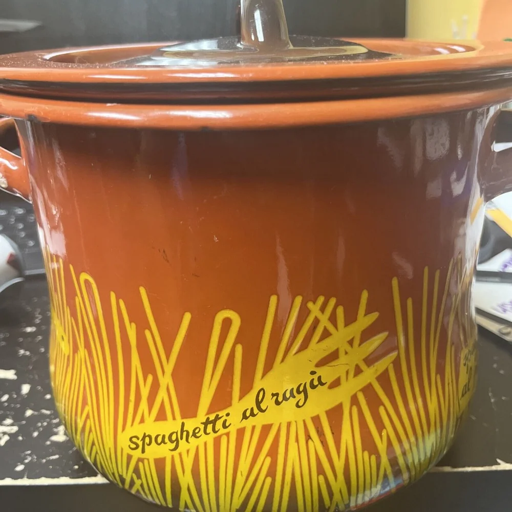 Vintage Orange Enamel Spaghetti Pasta Pot
